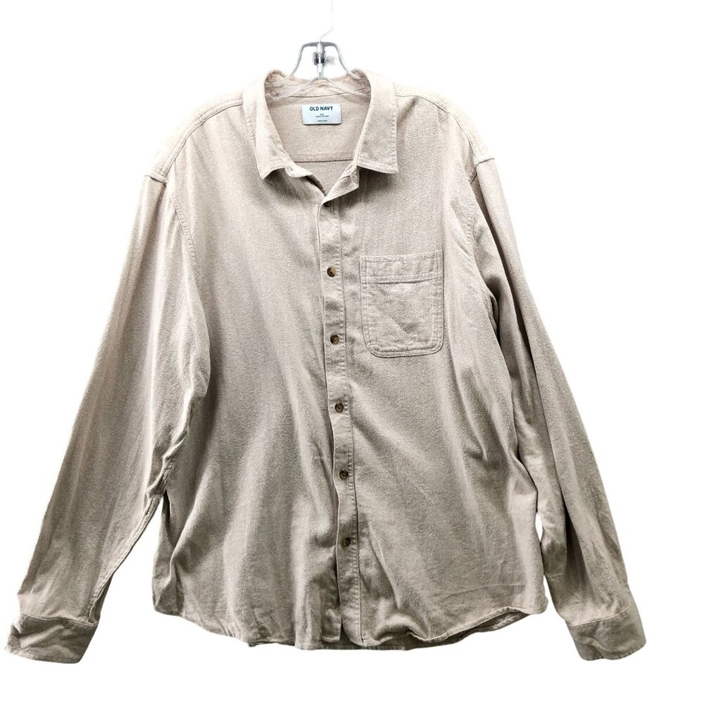 Old Navy Flannel Shirt Mens XXL Beige Cotton Long Sleeve Button Up Soft‎